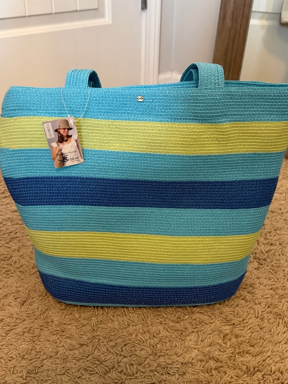 betmar Striped Tote in Turquoise, Navy & Lime